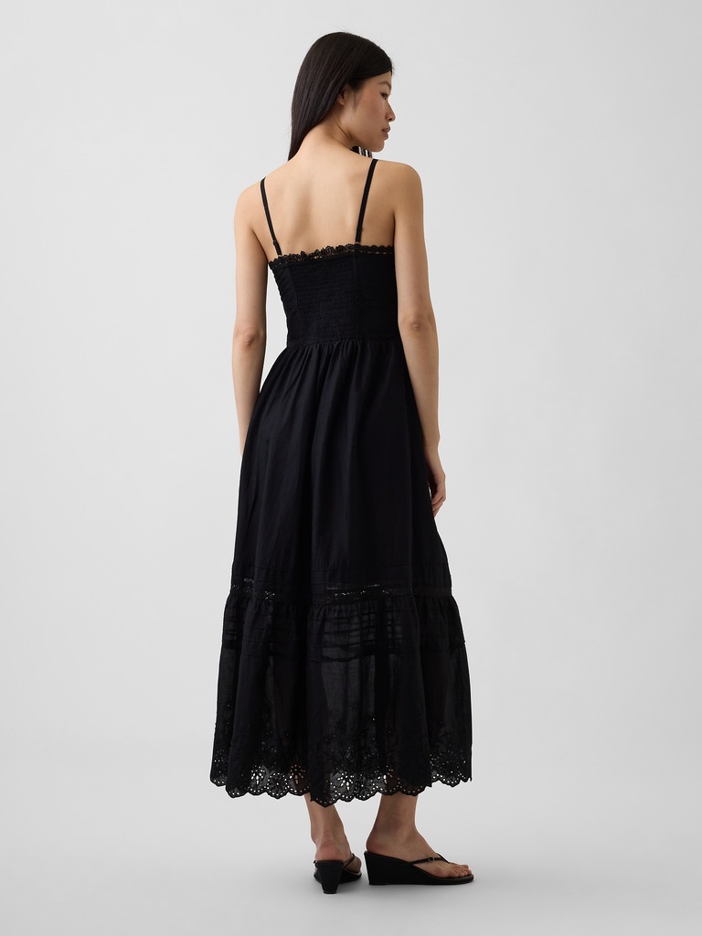 Lace-Trim Button-Front Maxi Dress