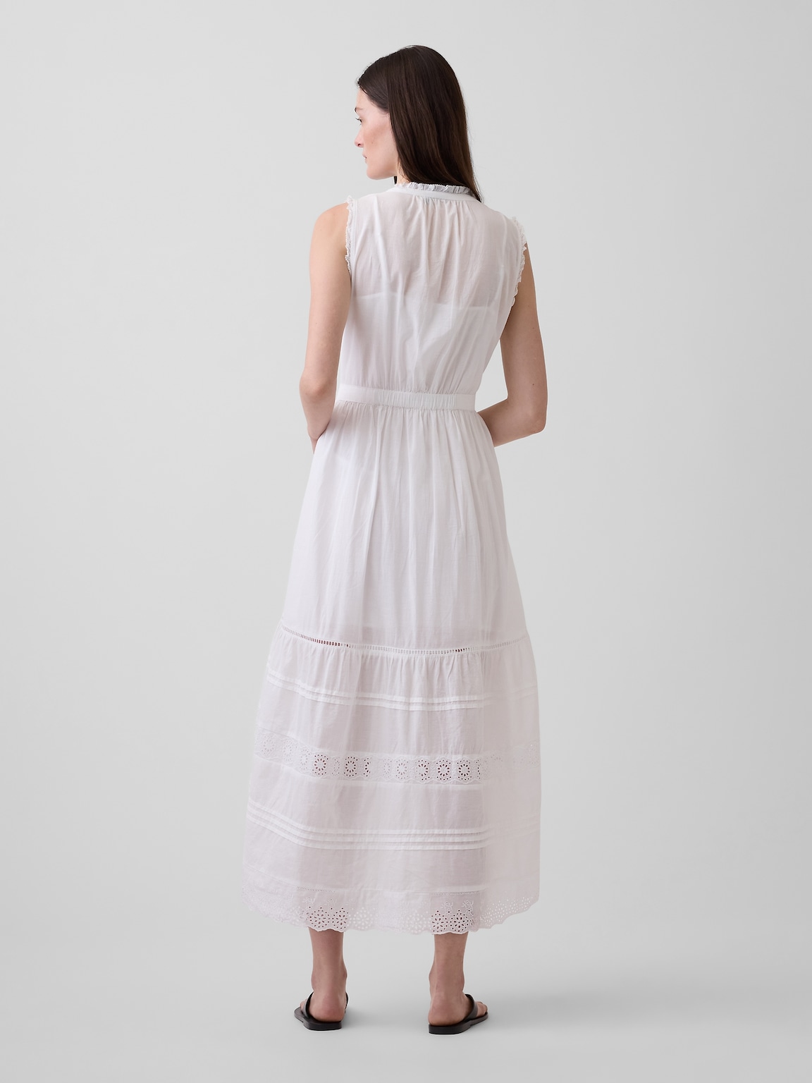 Lace-Trim Tiered Midi Shirtdress