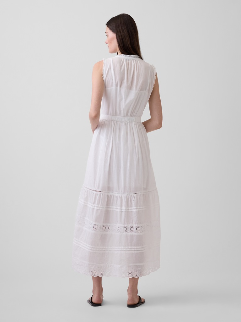 Lace-Trim Tiered Midi Shirtdress