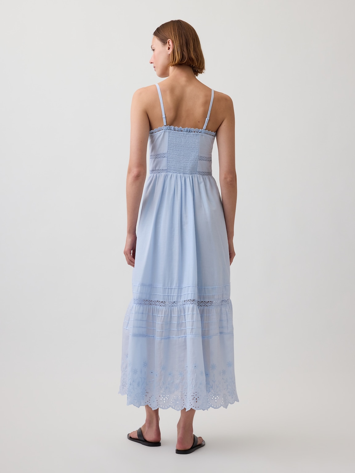 Lace-Trim Button-Front Maxi Dress
