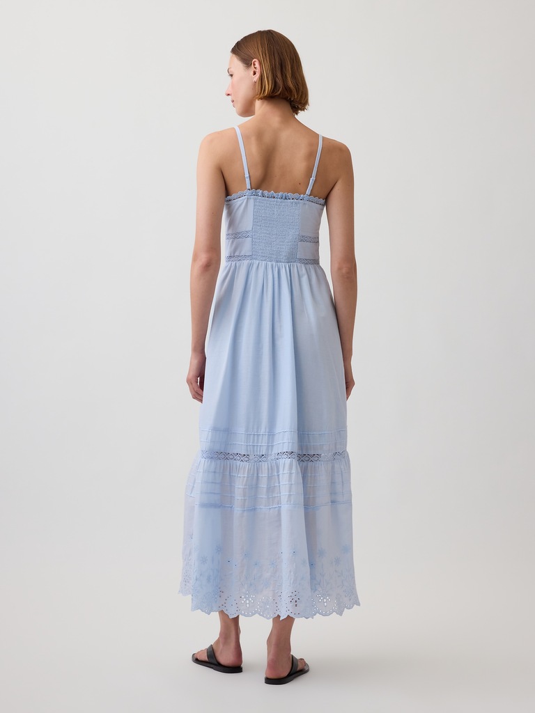 Lace-Trim Button-Front Maxi Dress