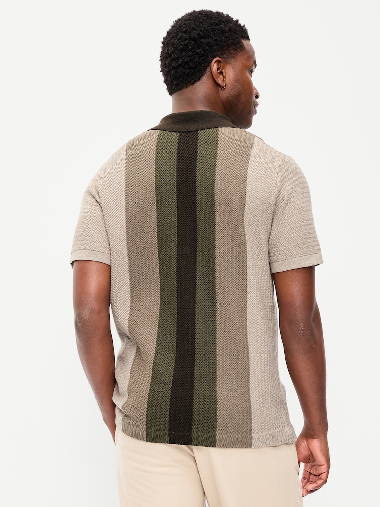 Short-Sleeve Striped Camp Sweater Shirt
