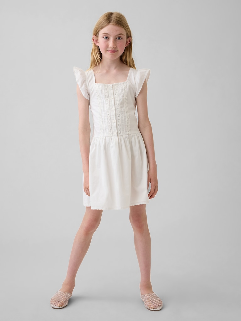 Kids Flutter-Sleeve Lace-Trim Dress