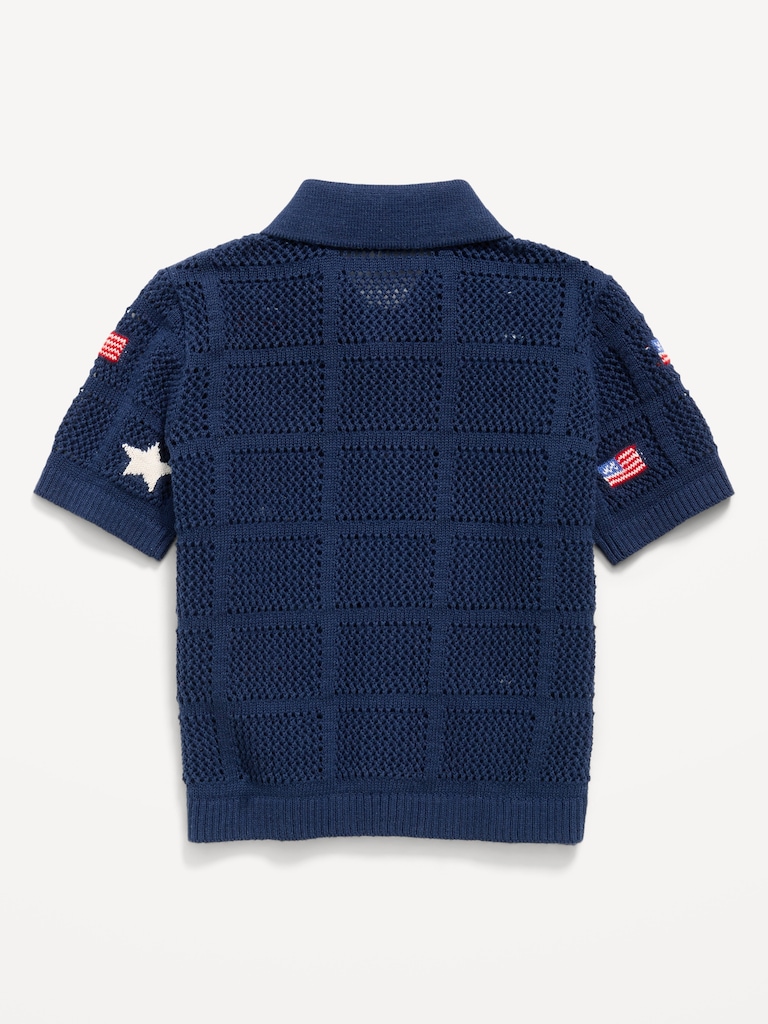 Oversized Short-Sleeve Crochet-Knit Shirt for Toddler Boys
