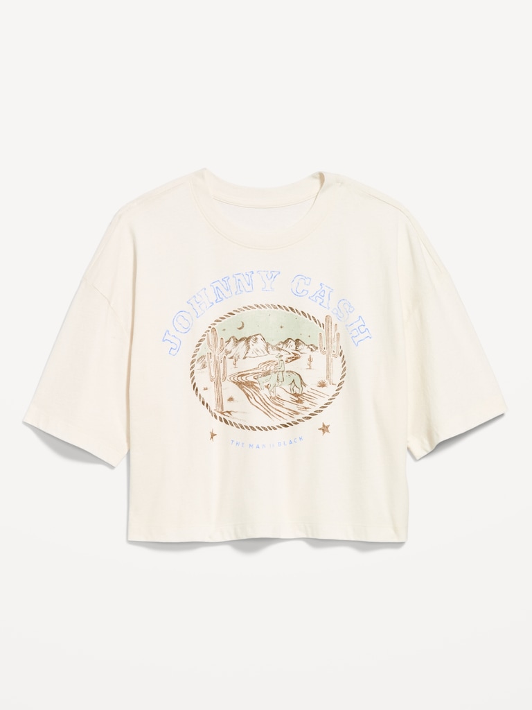 Crew-Neck Oversized Crop Graphic T-Shirt