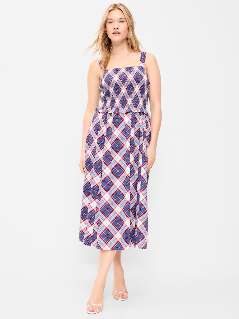 Fit & Flare Smocked-Bodice Midi Dress