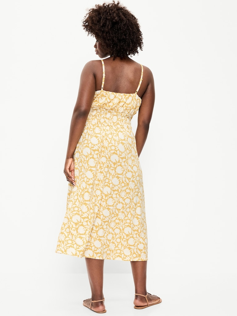 Fit & Flare Jersey Smocked-Waist Midi Dress