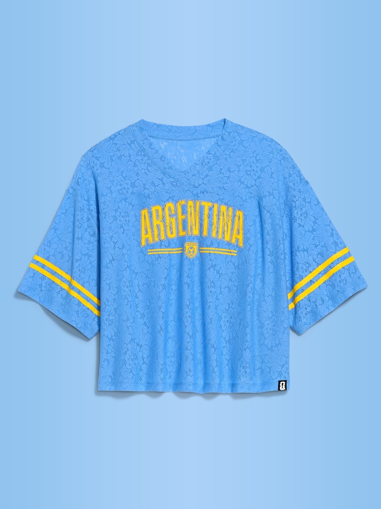 FIFA World Cup 26™ Argentina Boxy Lace V-Neck T-Shirt for Women