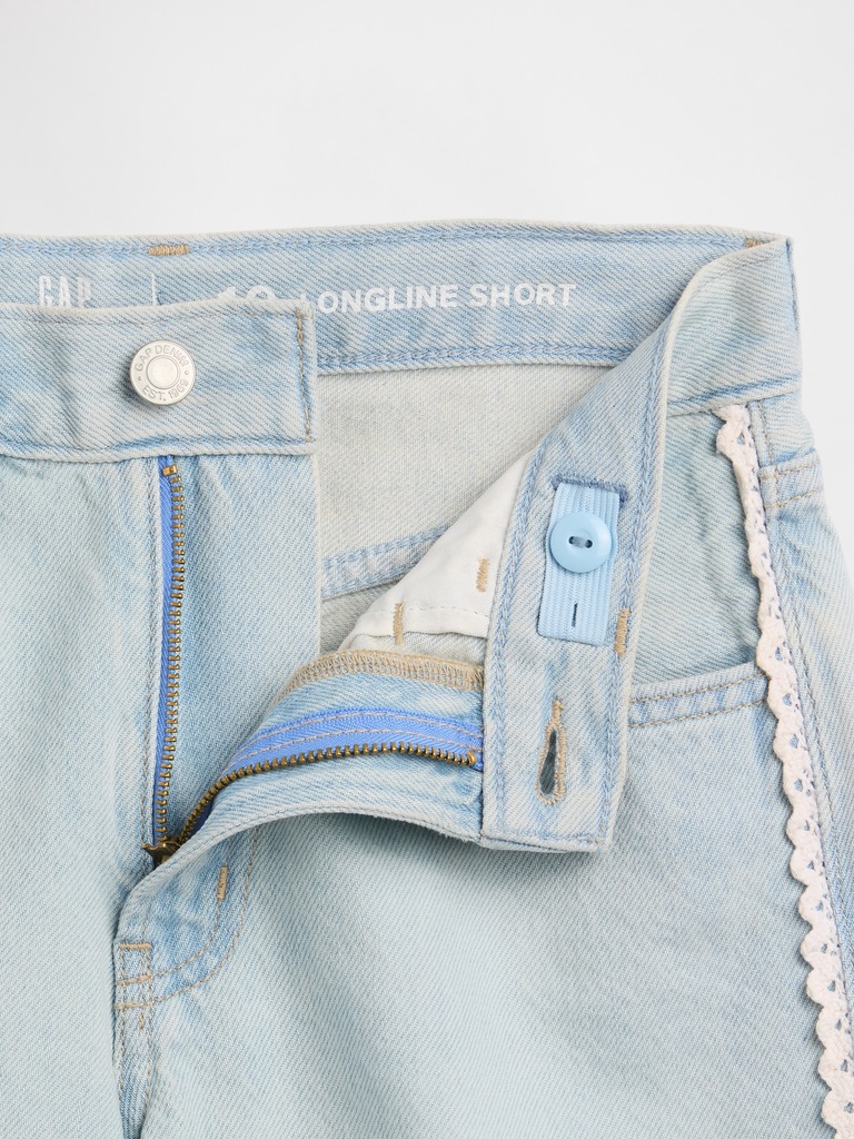 Kids Low Rise Longline Denim Shorts