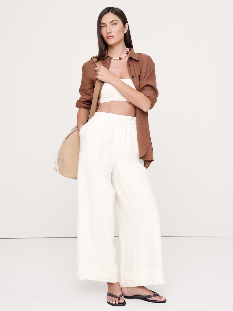 High-Rise Wide-Leg Linen Pull-On Ankle Pant