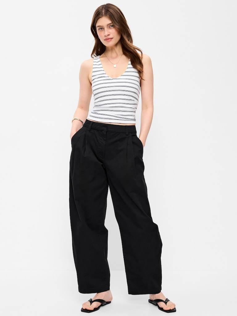 Mid-Rise Twill Barrel-Leg Pants