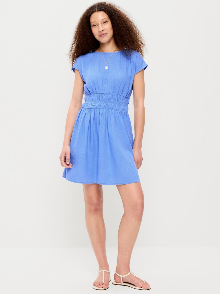 Smocked-Bodice Fit & Flare Mini Dress