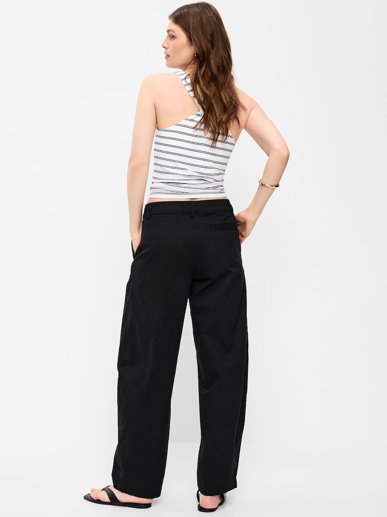 Mid-Rise Twill Barrel-Leg Pants