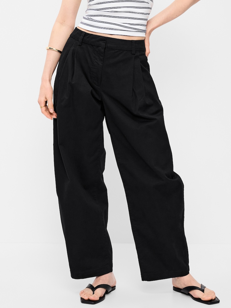 Mid-Rise Twill Barrel-Leg Pants