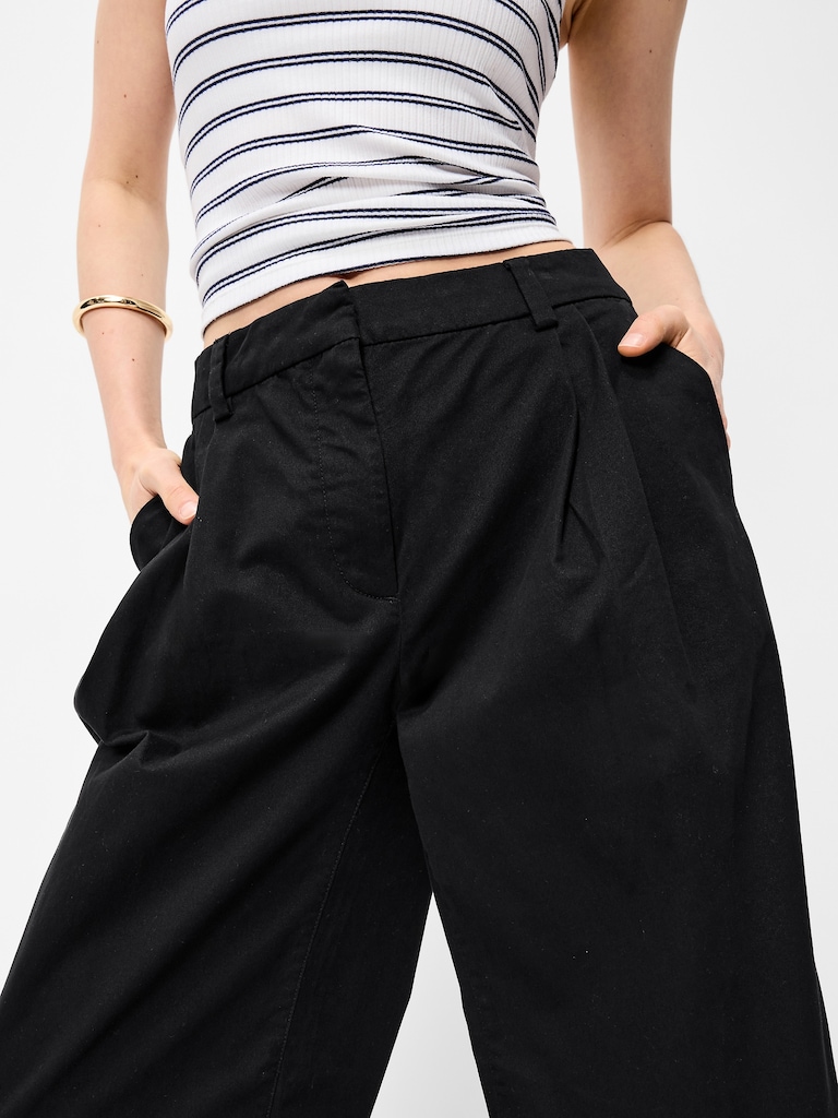 Mid-Rise Twill Barrel-Leg Pants