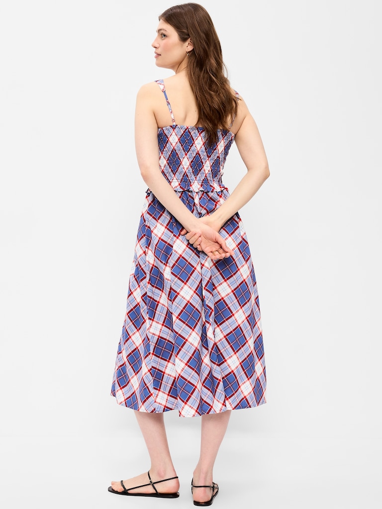 Fit & Flare Smocked-Bodice Midi Dress