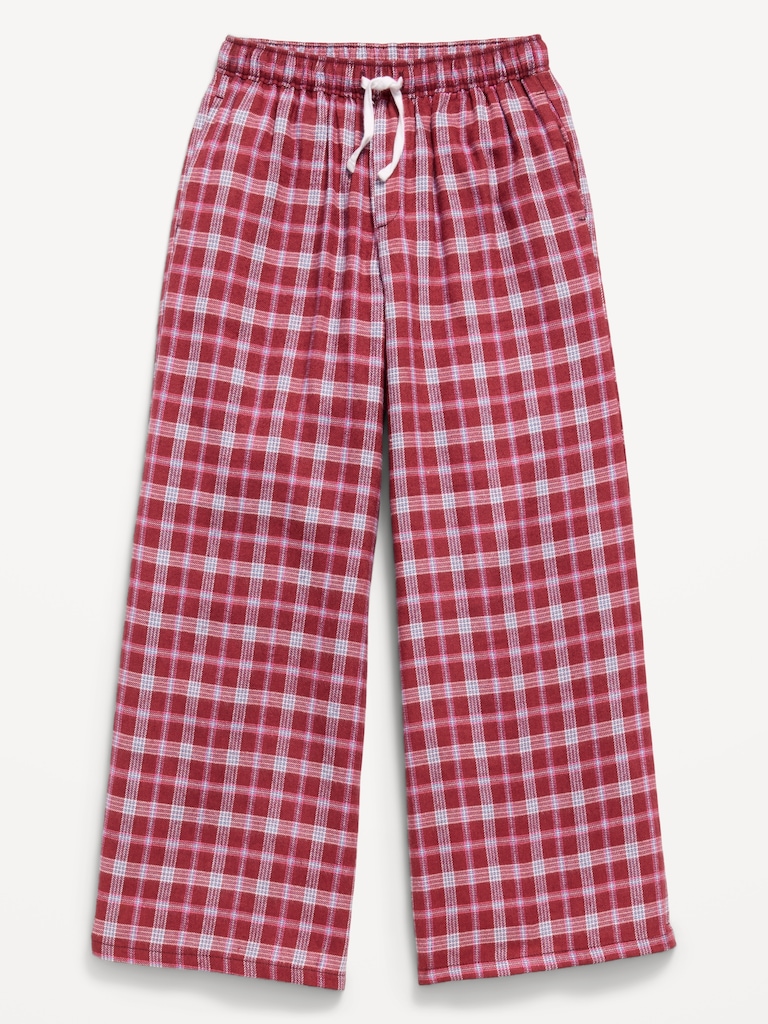 Pull-On Wide-Leg Flannel Plaid Pants for Girls