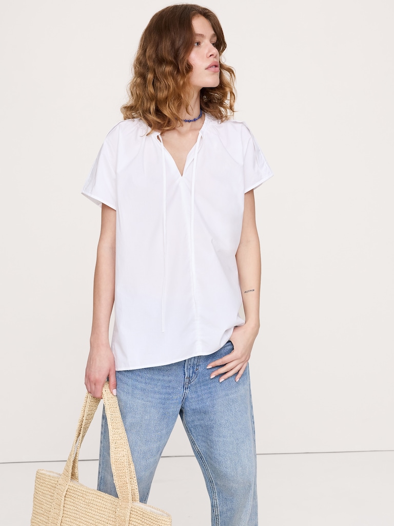 Cotton Poplin Split-Neck Tunic