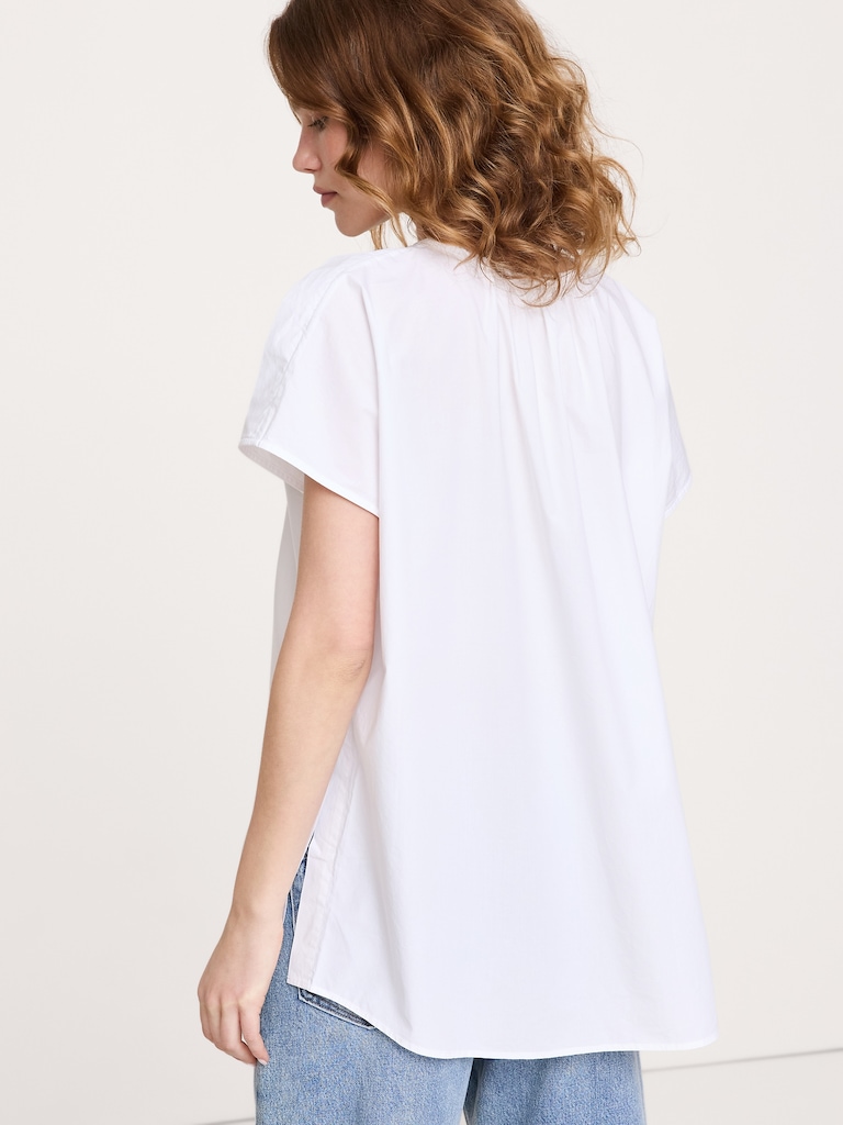 Cotton Poplin Split-Neck Tunic