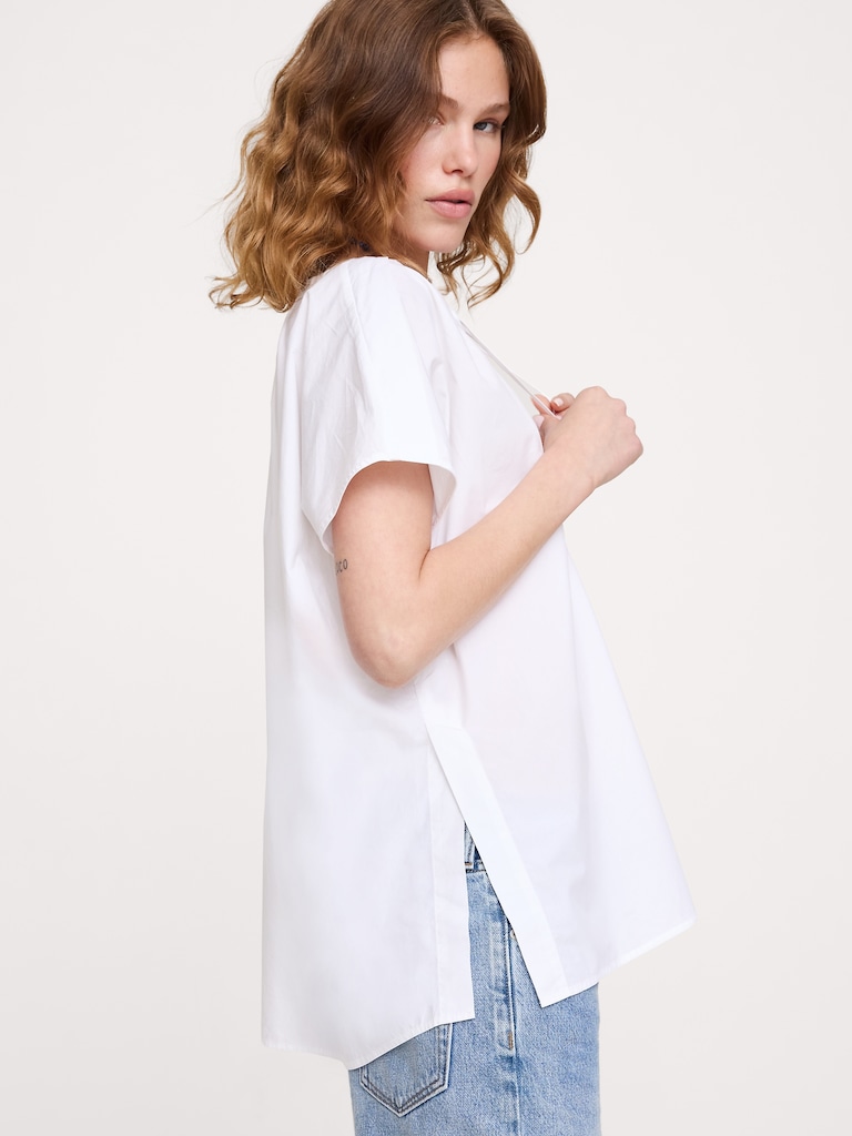 Cotton Poplin Split-Neck Tunic