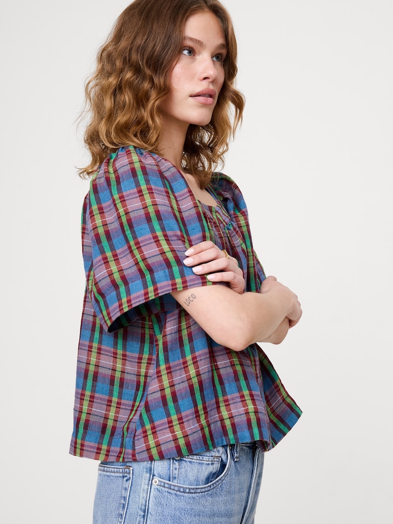 Linen Square-Neck Top