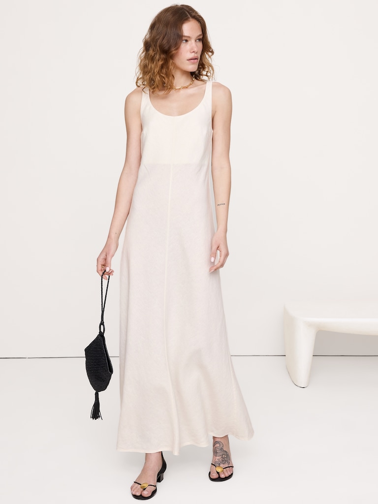 Linen Bias-Cut Maxi Dress