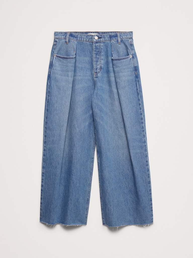 Mid-Rise Loose Pleated Crop Jean