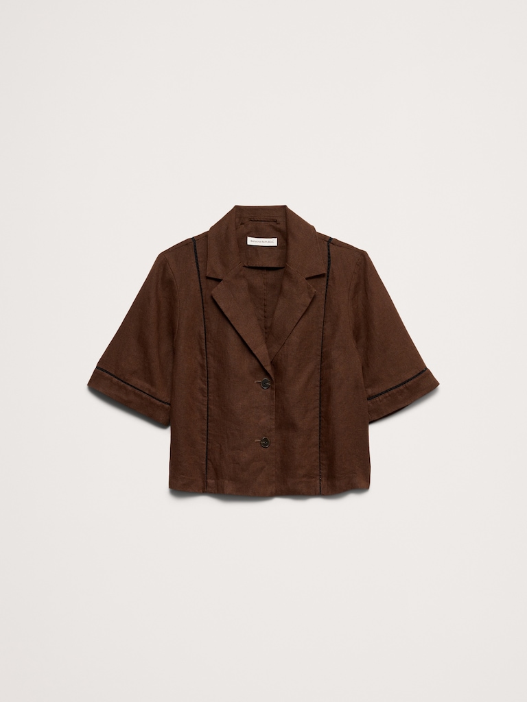 Linen Short-Sleeve Blazer Top