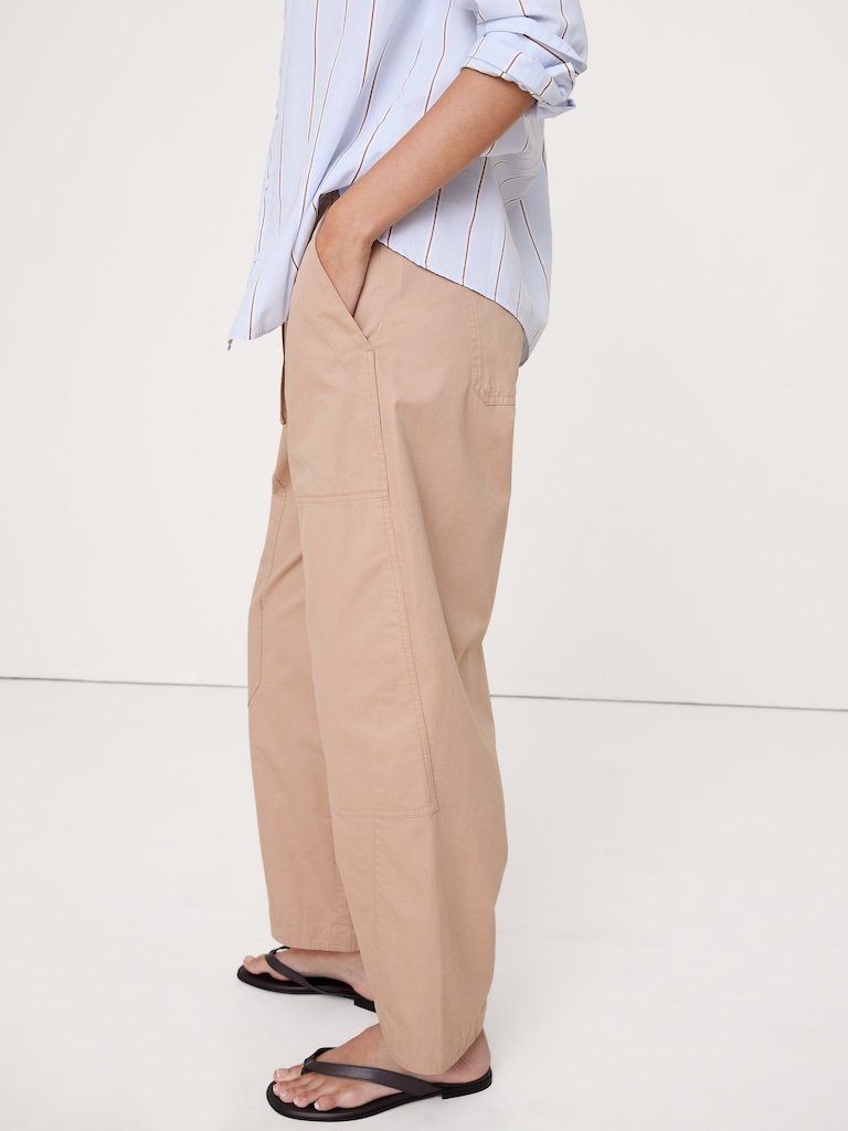 Cotton Poplin Barrel Pull-On Pant