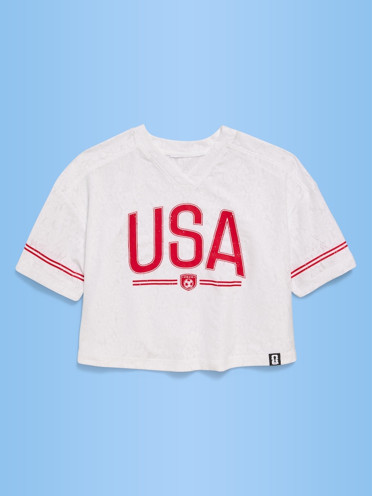 FIFA World Cup 26™ USA Boxy Lace V-Neck T-Shirt for Girls