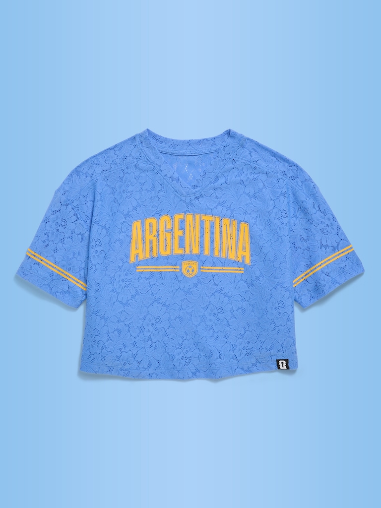 FIFA World Cup 26™ Argentina Boxy Lace V-Neck T-Shirt for Girls