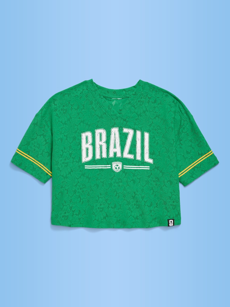 FIFA World Cup 26™ Brazil Boxy Lace V-Neck T-Shirt for Girls