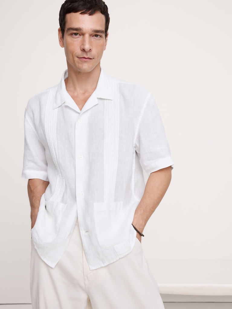 Relaxed-Fit Pleated Linen Resort Shirt