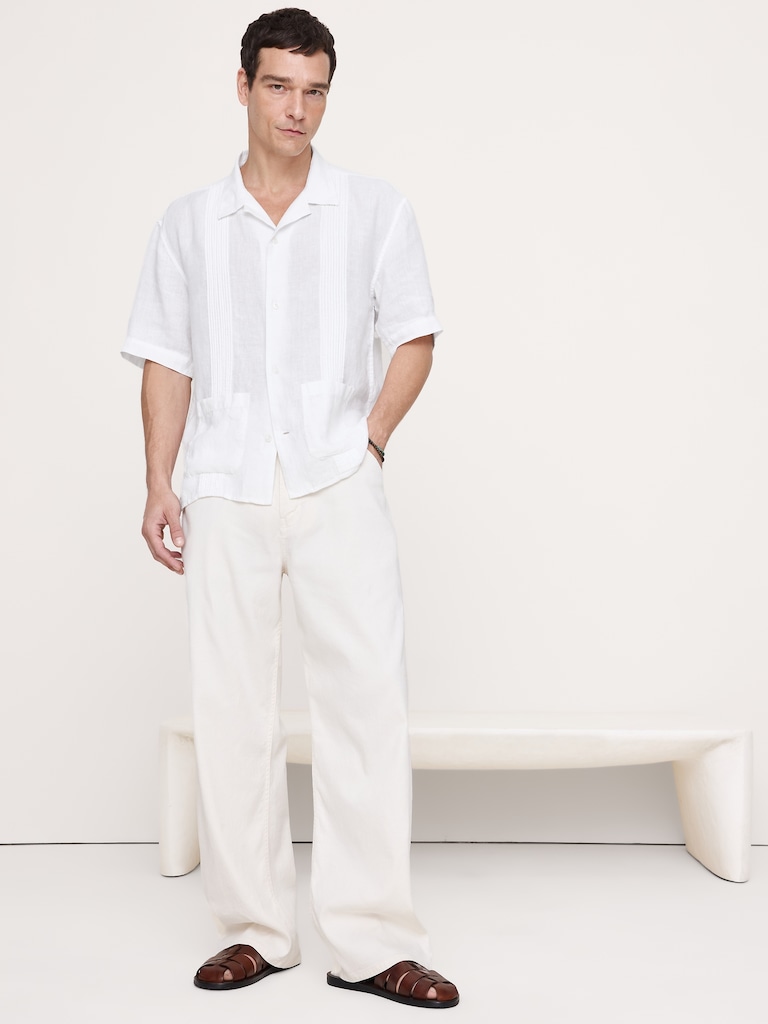 Relaxed-Fit Pleated Linen Resort Shirt