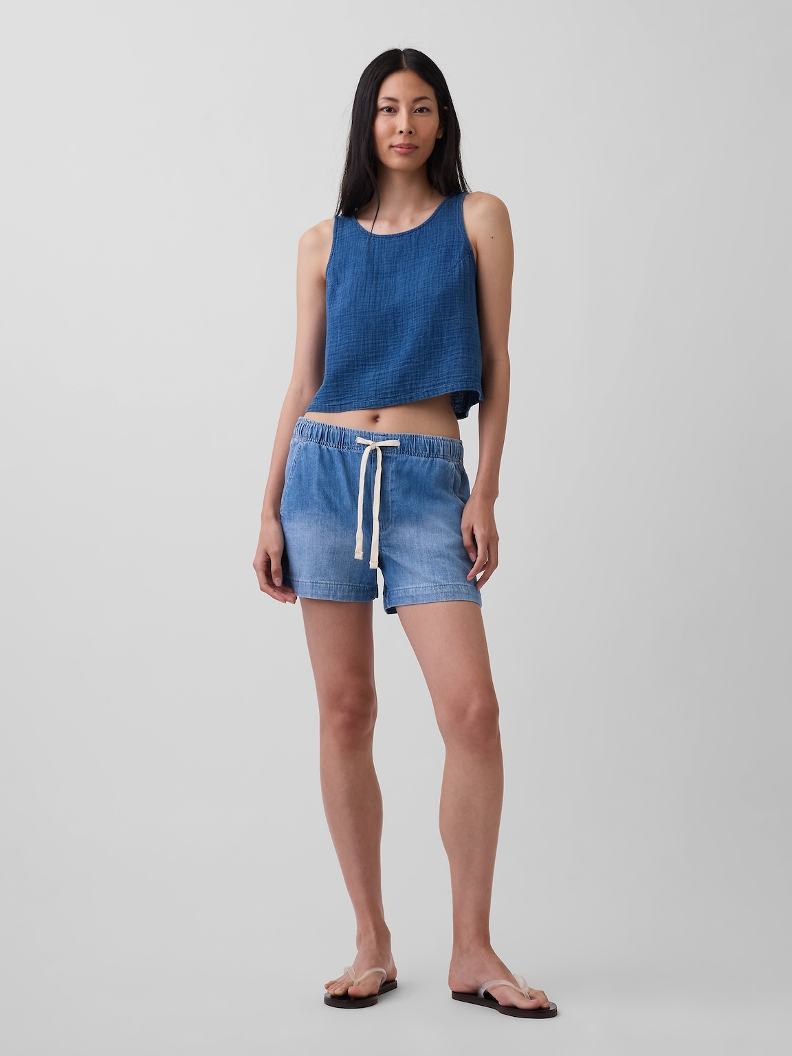 Cotton Gauze Denim Shell Tank Top