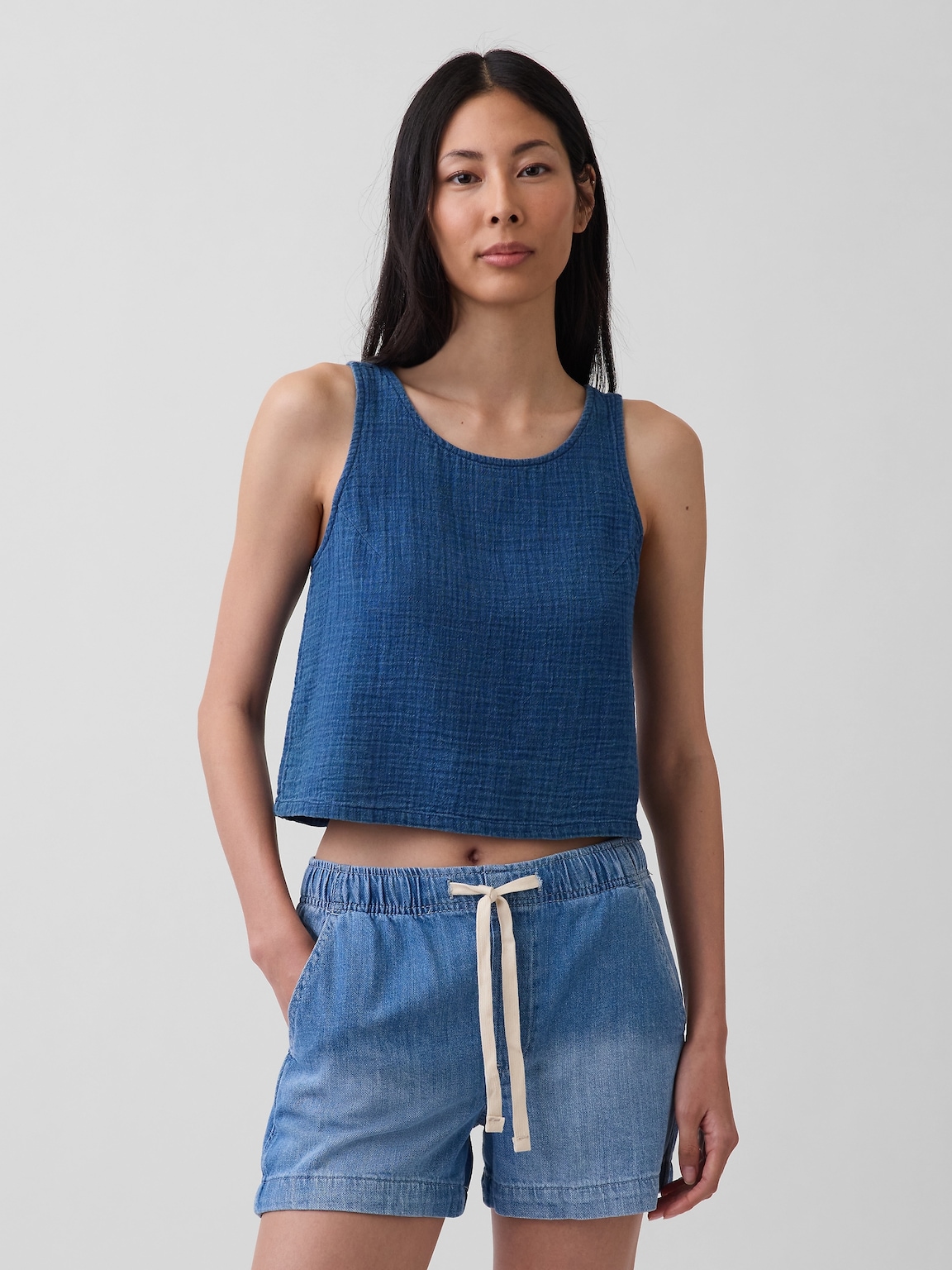 Cotton Gauze Denim Shell Tank Top