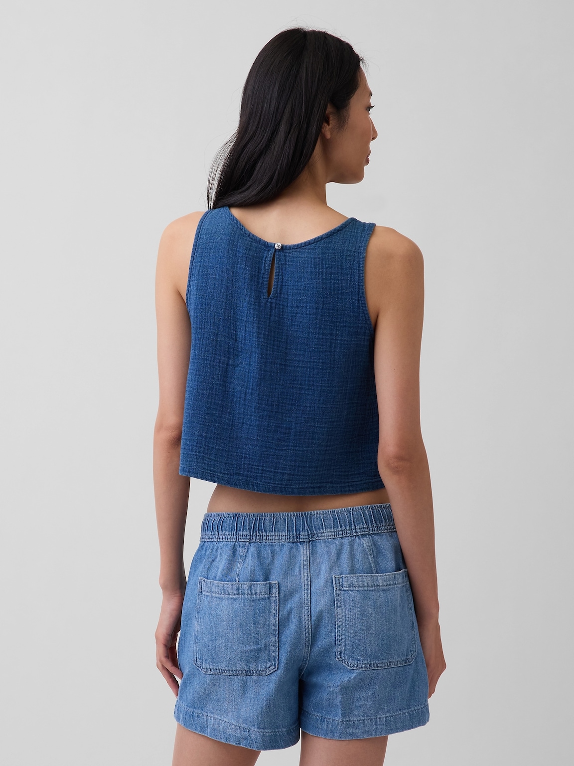 Cotton Gauze Denim Shell Tank Top