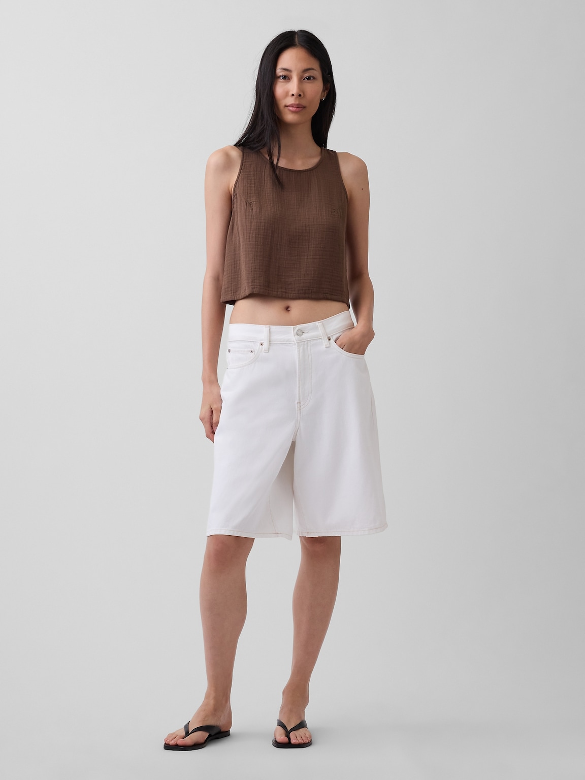 Cotton Gauze Racer Shell Tank Top