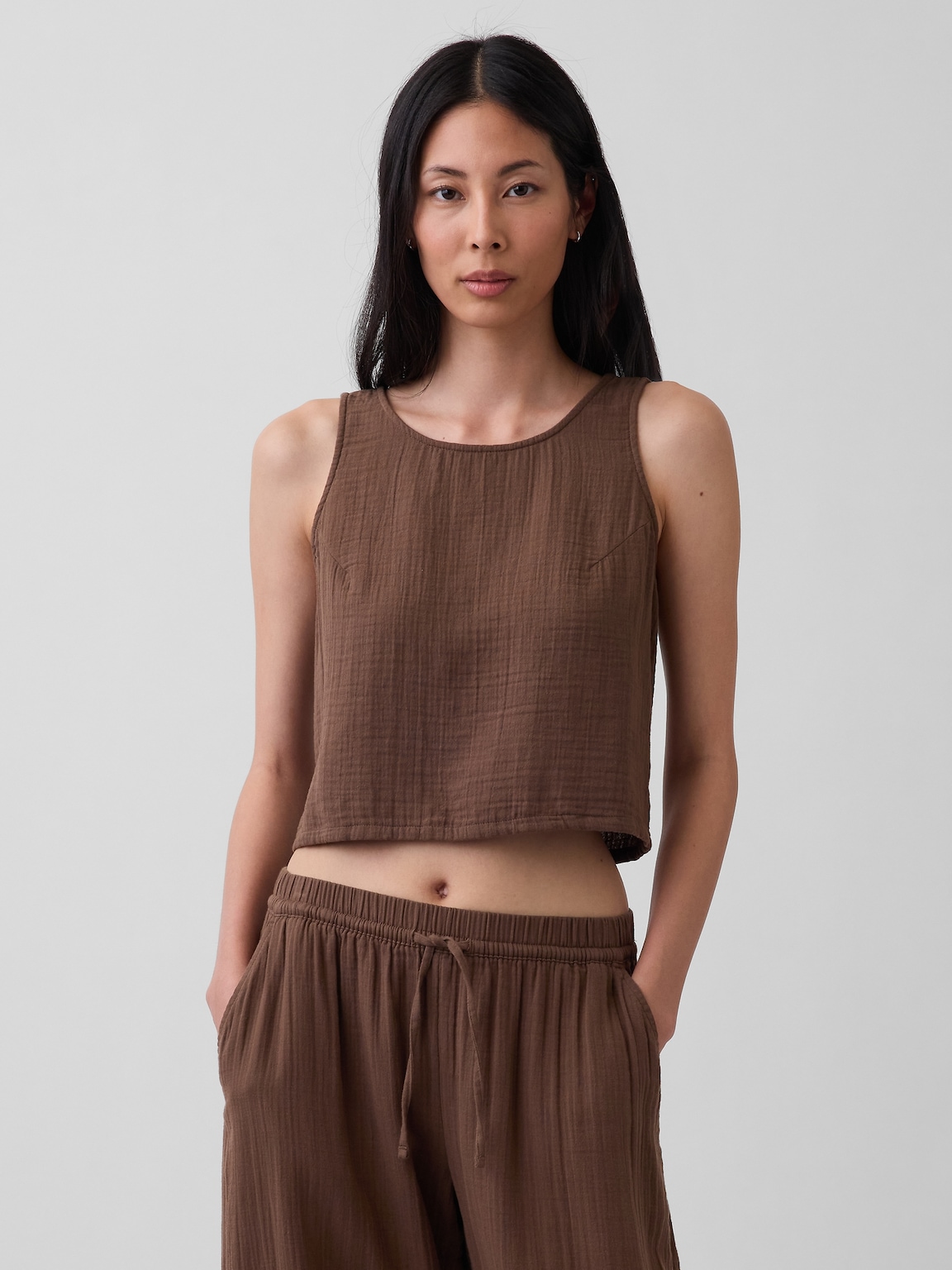 Cotton Gauze Racer Shell Tank Top