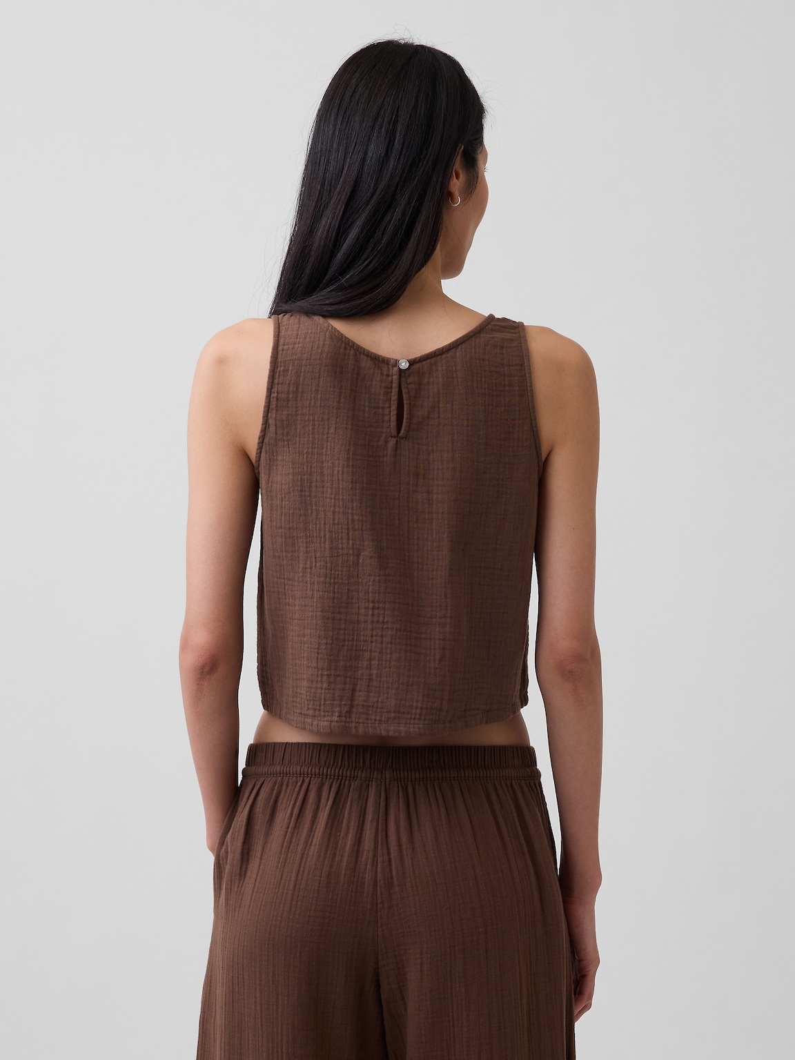 Cotton Gauze Racer Shell Tank Top