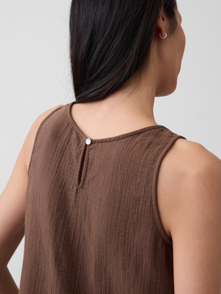 Cotton Gauze Racer Shell Tank Top