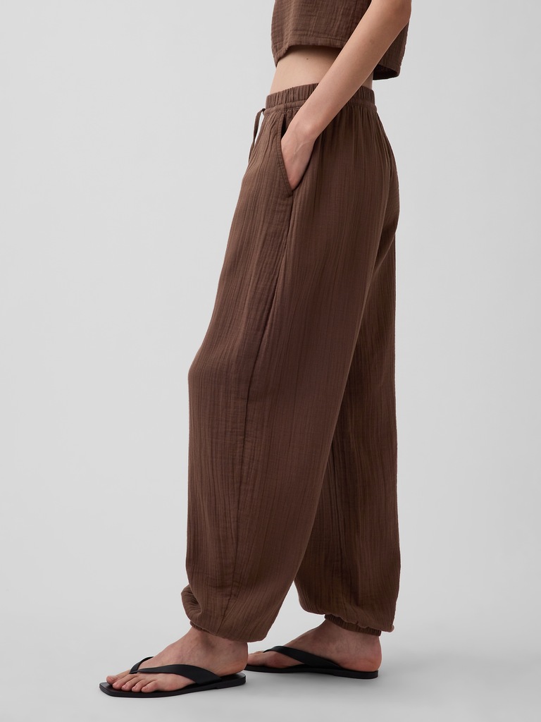 Cotton Gauze Barrel Joggers