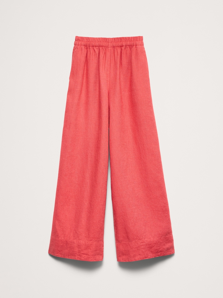 High-Rise Wide-Leg Linen Pull-On Ankle Pant