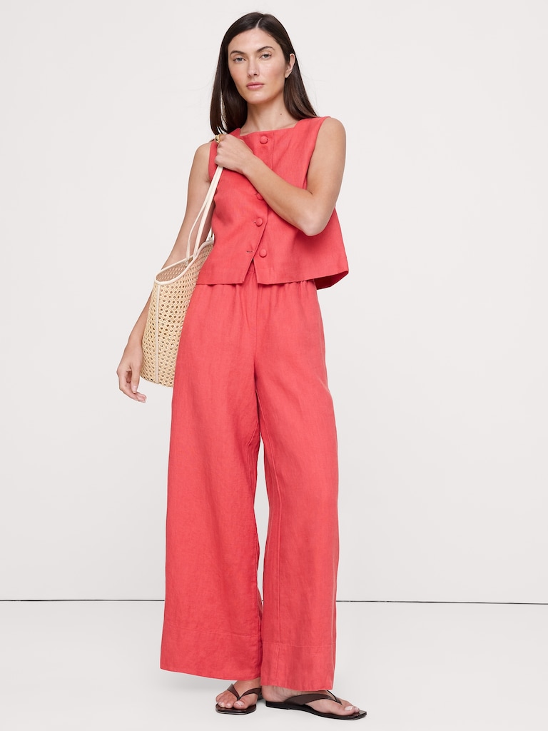 High-Rise Wide-Leg Linen Pull-On Ankle Pant
