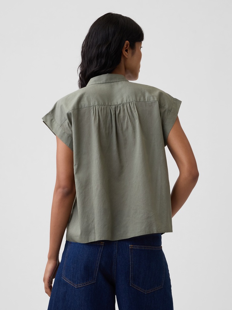 Collared Cap-Sleeve Shirt