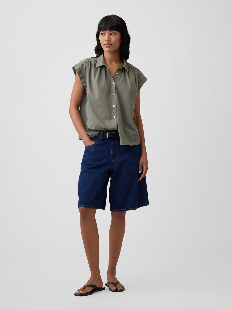 Collared Cap-Sleeve Shirt
