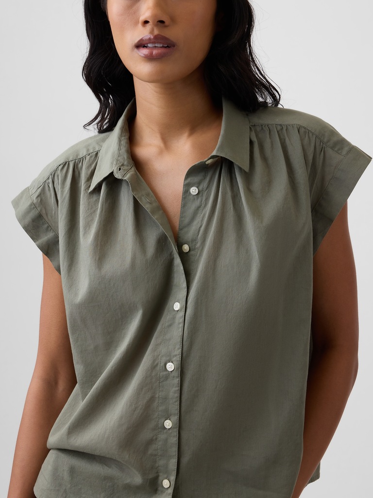 Collared Cap-Sleeve Shirt