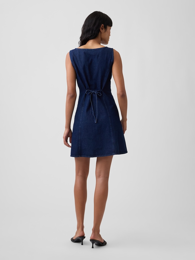 Boatneck Button-Front Mini Dress