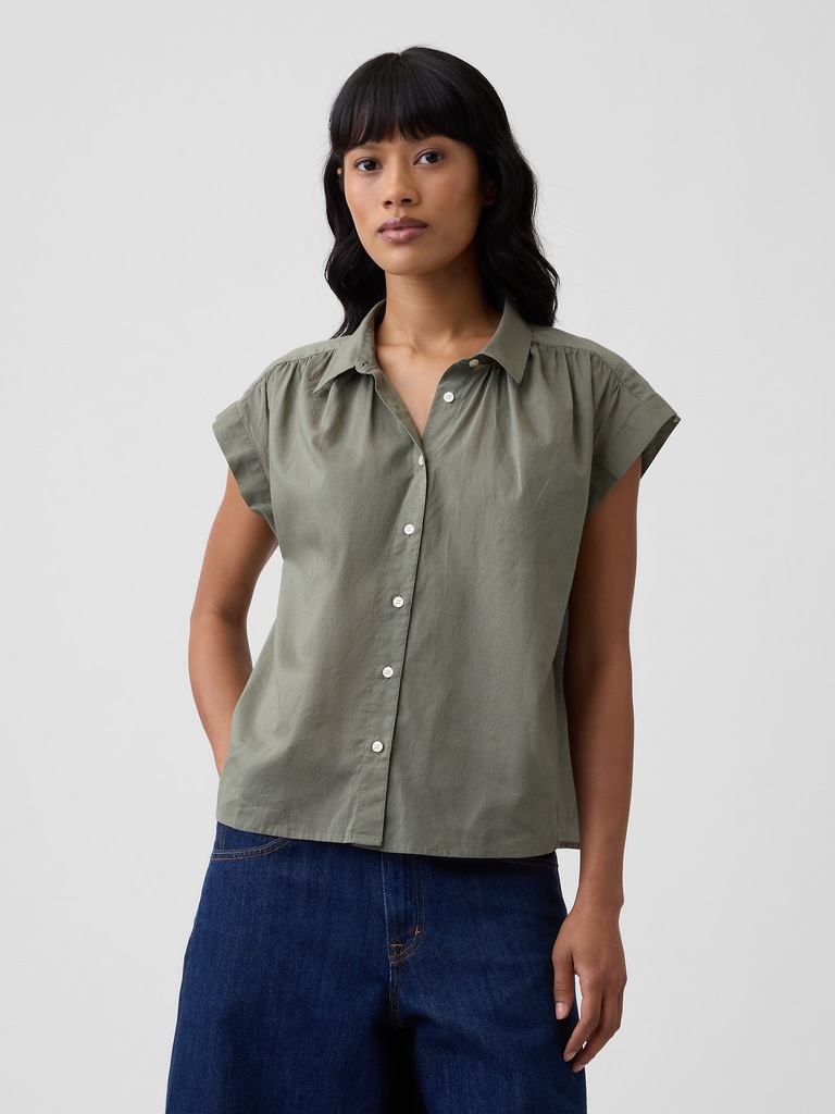 Collared Cap-Sleeve Shirt