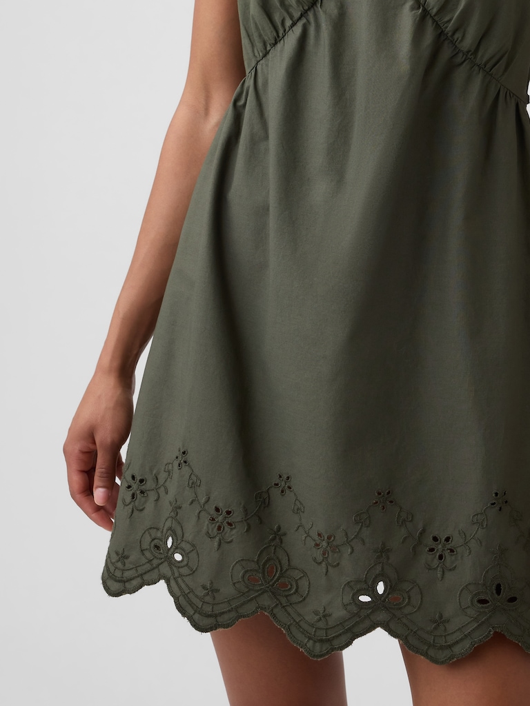 Eyelet V-Neck Mini Dress